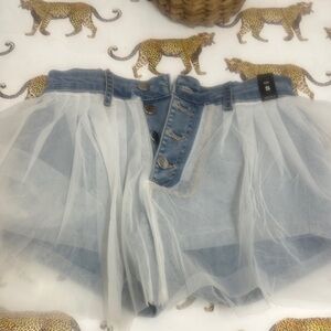 NWT - Akira Denim and White Tulle Shorts